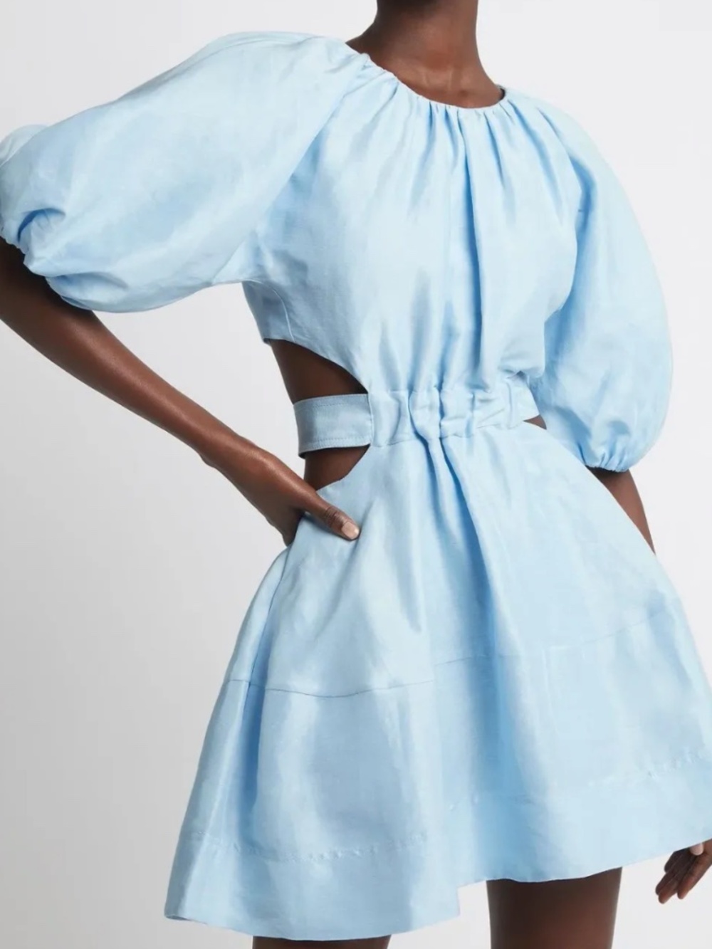 AJE Blue Mimosa Puff Sleeve Mini Dress